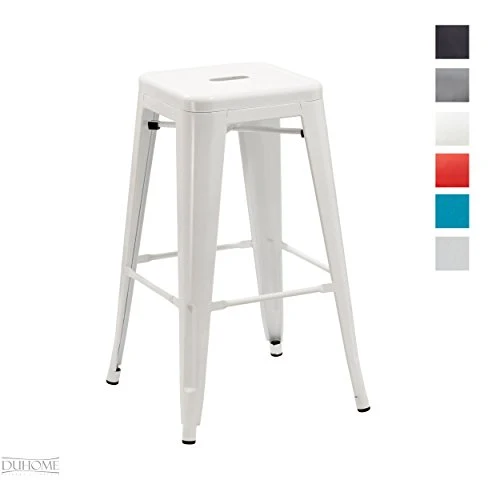 DUHOME Tabouret de Bar en Métal, 76cm Tabouret Haut Empilable Tabouret de Comptoir Industrielle pour Bar Bistro Cuisine, Blanc