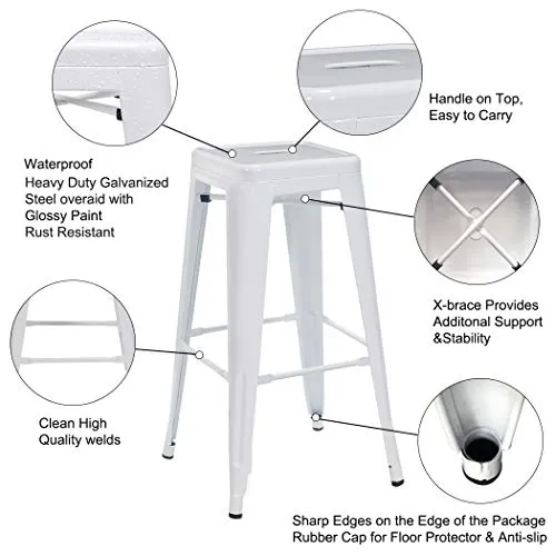 DUHOME Tabouret de Bar en Métal, 76cm Tabouret Haut Empilable Tabouret de Comptoir Industrielle pour Bar Bistro Cuisine, Blanc