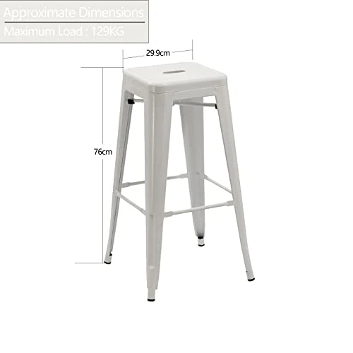 DUHOME Tabouret de Bar en Métal, 76cm Tabouret Haut Empilable Tabouret de Comptoir Industrielle pour Bar Bistro Cuisine, Blanc