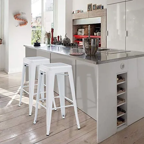 DUHOME Tabouret de Bar en Métal, 76cm Tabouret Haut Empilable Tabouret de Comptoir Industrielle pour Bar Bistro Cuisine, Blanc