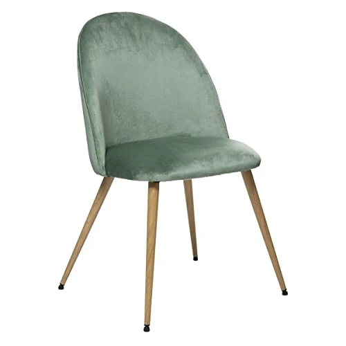 Chaise Slano - Vert céladon - Velours - Pieds métal Imitation hêtre - Atmosphera créateur d'intérieur