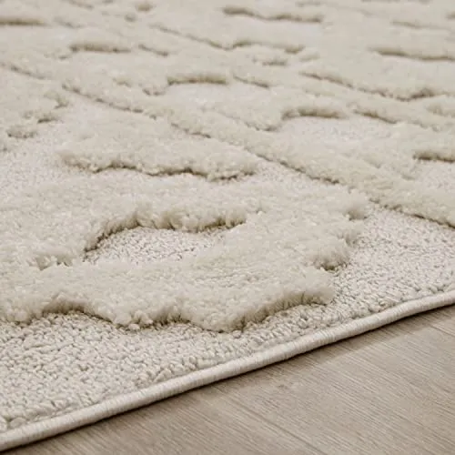 Paco Home Tapis Poils Longs Tapis De Salon Tapis Shaggy Aspect 3D Ethnique Boho Look Vintage Doux, Dimension:160x220 cm, Couleur:Crème 4