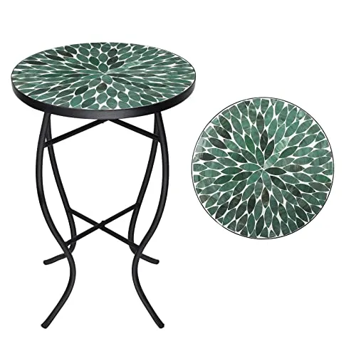 VCUTEKA Table d'appoint d'extérieur en mosaïque – Petite table basse d'extérieur table d'appoint ronde pour bistrot, balcon, porche, bancs d'extérieur 35,6 cm, beige