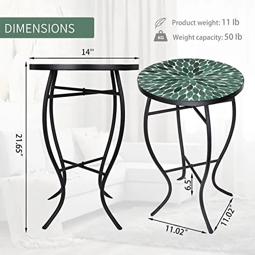 VCUTEKA Table d'appoint d'extérieur en mosaïque – Petite table basse d'extérieur table d'appoint ronde pour bistrot, balcon, porche, bancs d'extérieur 35,6 cm, beige