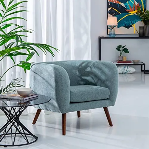 AltoBuy Marvel - Fauteuil Club Tissu Bleu Clair Pieds Bois