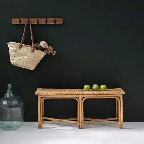 DECOCLICO - Banc en rotin Naturel tressé - L 110 x P 31 x H 46 cm - Rotin