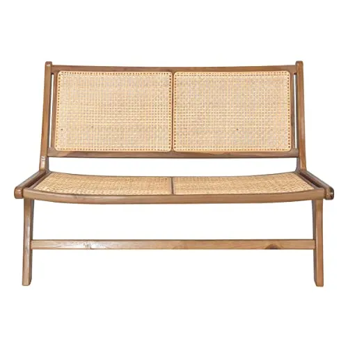Miliboo Fauteuil 2 Places en Bois Teck Massif et cannage en rotin Naturel HAMMA