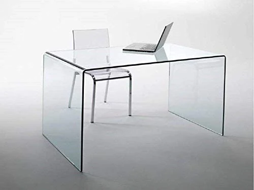 EGLEMTEK Bureau de bureau en verre incurvé - Luxury Z-02 - (126 x 74 x 70 cm) Design incurvé et moderne