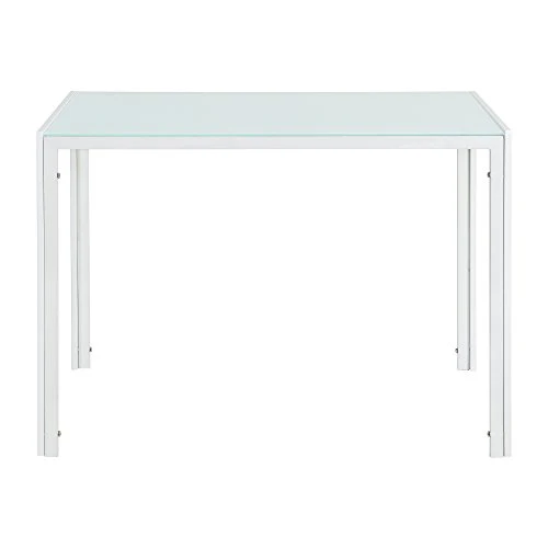 Table de Salle à Manger Design Meuble Minimaliste pour Cuisine Salon Plateau en Verre Pieds en Acier 105 x 60 x 75 cm Blanc