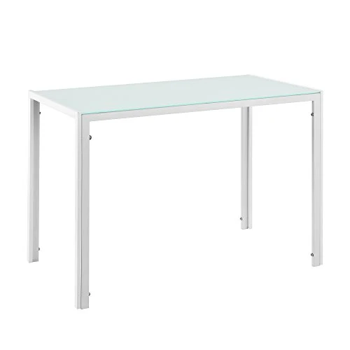 Table de Salle à Manger Design Meuble Minimaliste pour Cuisine Salon Plateau en Verre Pieds en Acier 105 x 60 x 75 cm Blanc