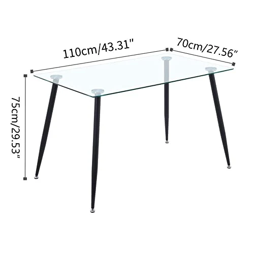 GOLDFAN Table à Manger en Verre Table Rectangulaire en Verre Table Cuisine Salon Tables de Salle à Manger avec Pieds en Métal, Noir