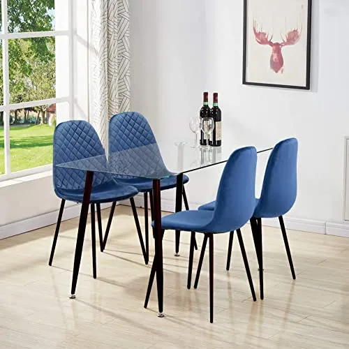 GOLDFAN Table à Manger en Verre Table Rectangulaire en Verre Table Cuisine Salon Tables de Salle à Manger avec Pieds en Métal, Noir