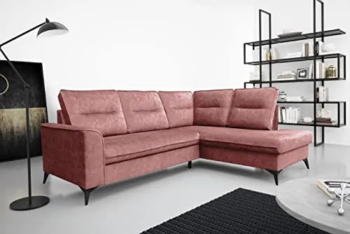 Robin Camel Canapé d'angle avec fonction de couchage, canapé avec tiroir pour literie, coussins dossier, canapé d'angle autoportant en L, coussins de dossier amovibles, canapé rembourré (rose sale)