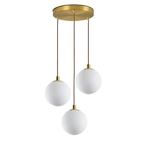 Minimaliste Luminaire Suspension Avec Boule de Verre Blanche Abat jour,Groupe de Lampes Suspendues Modernes à 3 Lumières,Plafonnier Pour Cuisine Salon Cuisine