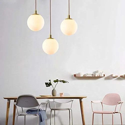 Minimaliste Luminaire Suspension Avec Boule de Verre Blanche Abat jour,Groupe de Lampes Suspendues Modernes à 3 Lumières,Plafonnier Pour Cuisine Salon Cuisine