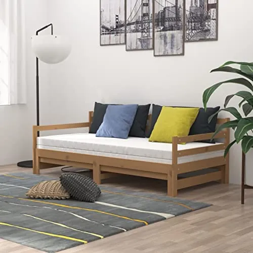 Festnight canape Convertibles,canapé-lit 2 Places,bz Convertible 2 Places,lit Banquette,lit Coulissant 2 Personnes,Lit Double en Bois pour Adultes Enfants- 2X(90x200) -Marron Miel-Type 1