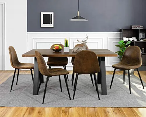 Homy Casa - Lot de 4 chaises - Style vintage et design scandinave - En faux daim - Idéales pour cuisine - Marron