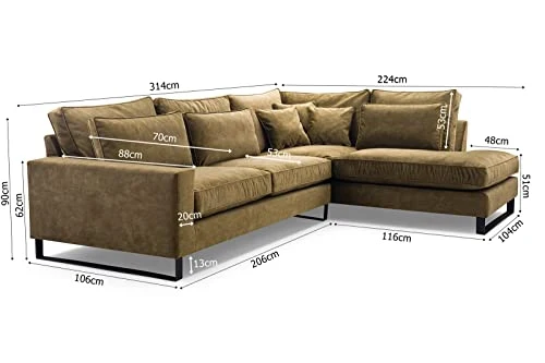 Siblo Canapé d'angle avec Coussins 90x310x224 cm - CORBLACK Collection - Elégant Canape 4 Places - Meubles de Salon - Confortable Canapé - Bleu - Côté Droit