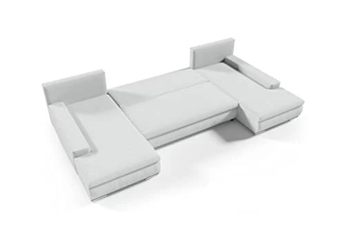 Tendencio Canapé d'angle panoramique Convertible en lit KORSE II en Tissu avec Coffre de Rangement (Beige)