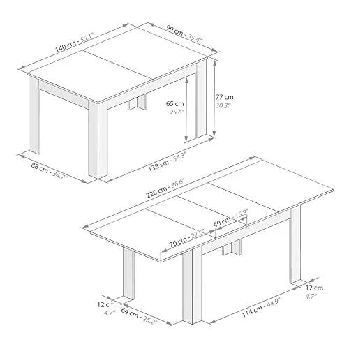 MOBILI FIVER, Table Extensible Cuisine, Easy, Frêne Noir, 140 x 90 x 77 cm, Mélaminé, Made in Italy