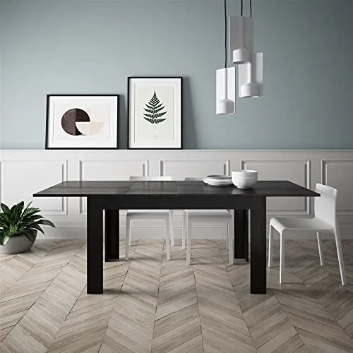 MOBILI FIVER, Table Extensible Cuisine, Easy, Frêne Noir, 140 x 90 x 77 cm, Mélaminé, Made in Italy