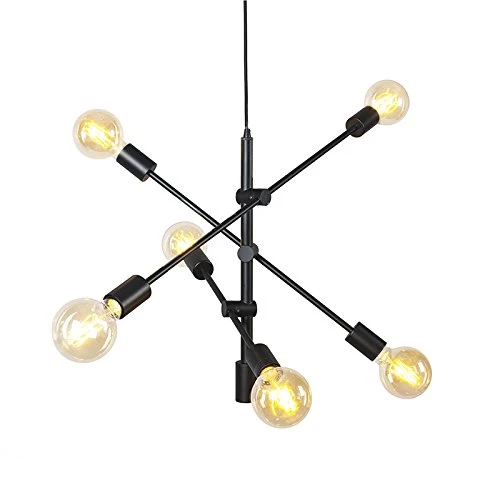 QAZQA sydney - Suspension Industriel - 6 lumière - Ø 75 cm - Noir - Rustique - Éclairage intérieur - Salon I Chambre I Cuisine I Salle à manger