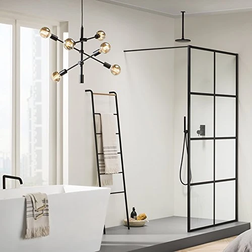 QAZQA sydney - Suspension Industriel - 6 lumière - Ø 75 cm - Noir - Rustique - Éclairage intérieur - Salon I Chambre I Cuisine I Salle à manger
