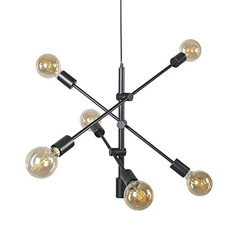 QAZQA sydney - Suspension Industriel - 6 lumière - Ø 75 cm - Noir - Rustique - Éclairage intérieur - Salon I Chambre I Cuisine I Salle à manger