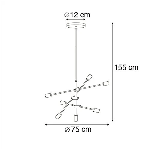 QAZQA sydney - Suspension Industriel - 6 lumière - Ø 75 cm - Noir - Rustique - Éclairage intérieur - Salon I Chambre I Cuisine I Salle à manger