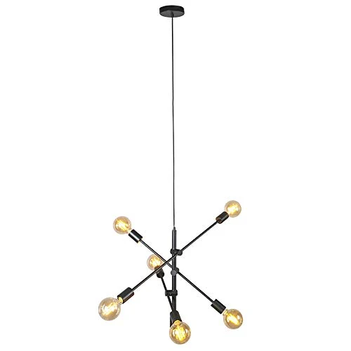 QAZQA sydney - Suspension Industriel - 6 lumière - Ø 75 cm - Noir - Rustique - Éclairage intérieur - Salon I Chambre I Cuisine I Salle à manger