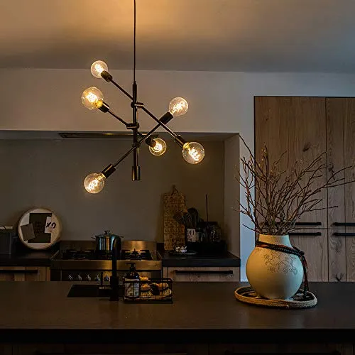 QAZQA sydney - Suspension Industriel - 6 lumière - Ø 75 cm - Noir - Rustique - Éclairage intérieur - Salon I Chambre I Cuisine I Salle à manger