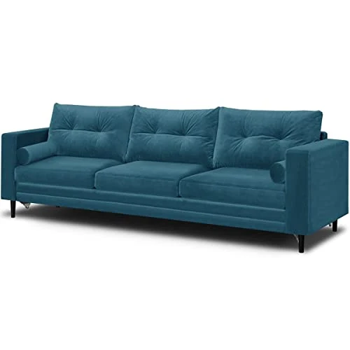 HOMIFAB Canapé 3 Places Convertibles en Velours Bleu Canard - Viktor