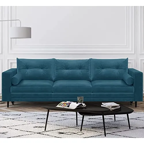 HOMIFAB Canapé 3 Places Convertibles en Velours Bleu Canard - Viktor