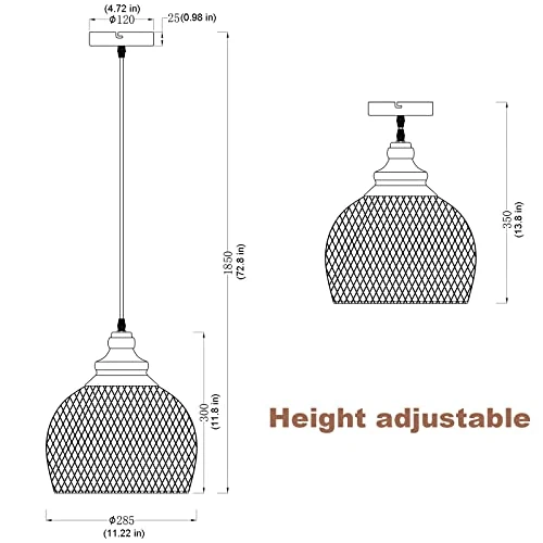 RWNTAOZM Hanging Cage Pendant Light - Φ28CM (11in), E27 40W, Noir Métal Mesh Suspension Luminaire en maille métallique plafonnier pour Restaurant Salon Chambre Cuisine Bar