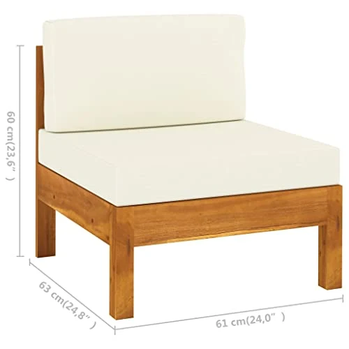vidaXL Canapé de Jardin 3 Places et Coussins Sofa de Terrasse Canapé d'Extérieur Sofa de Jardin Meuble de Terrasse Blanc Crème Bois d'Acacia