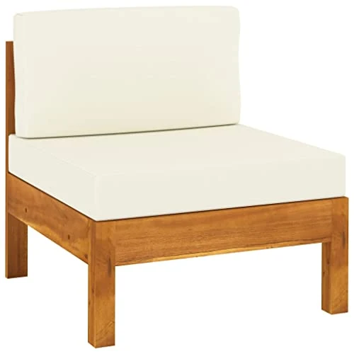 vidaXL Canapé de Jardin 3 Places et Coussins Sofa de Terrasse Canapé d'Extérieur Sofa de Jardin Meuble de Terrasse Blanc Crème Bois d'Acacia