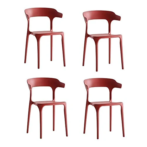 Bureau en Plastique Chaise Klaxon avec Dossier Dining Chair Hôtel Négociation Chaise D'extérieur Chaise De Loisirs, Stable Et Durable 4 Pack,Rouge