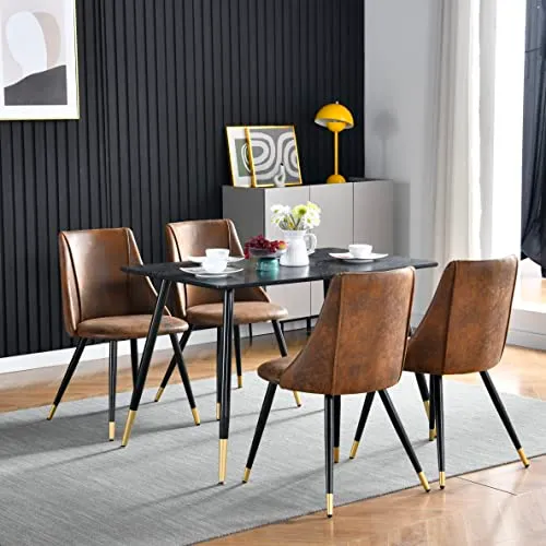 MEUBLE COSY Lot de 4 Chaises de Salle à Manger Rétro Fauteuil Assise rembourrée en suédine Piedsen Métal Noir, Style Industriel, Marron et Or, 52,5x49,5x83cm