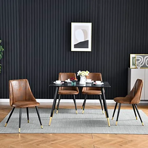 MEUBLE COSY Lot de 4 Chaises de Salle à Manger Rétro Fauteuil Assise rembourrée en suédine Piedsen Métal Noir, Style Industriel, Marron et Or, 52,5x49,5x83cm