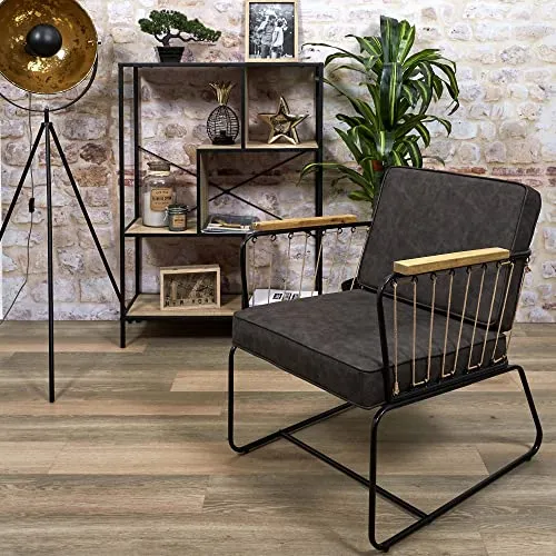 HOME DECO FACTORY HD7163 Fauteuil Assise Siege Salon Pieds, Métal, Marron-Noir-Bois, 63x79x73cm