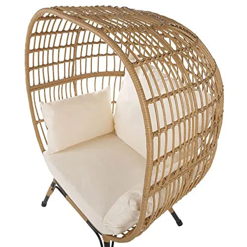Beliani - Fauteuil Cocon - Veroli - en Rotin PE et Acier, Naturel, Coussins Beiges