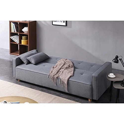 CONCEPT USINE - Canapé Scandinave Convertible 3 Places Copenhague en Tissu Gris | Canapé Droit Moderne avec Accoudoirs + 2 Coussins d'Appoint | Dossier & Assise Déhoussables - Largeur 213 cm