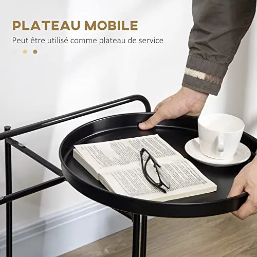 HOMCOM Table d'appoint Ronde Bout de canapé avec Plateaux Amovibles en métal et Effet cannage avec poignée - dim. 43,5L x 42,5l x 60H cm