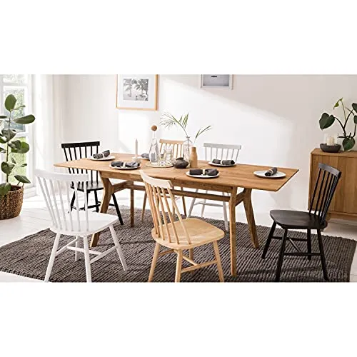 Nordic Story Table de salle à manger extensible 170 – 210 cm en bois massif chêne, idéale pour cuisine, salon, meubles de style scandinave nordique Couleur chêne naturel