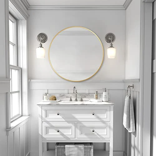 ZENIDA Miroir rond rond 60 x 60 cm avec cadre en métal doré de qualité supérieure, design moderne, grand miroir, pour couloir, salle de bain, salon et plus encore