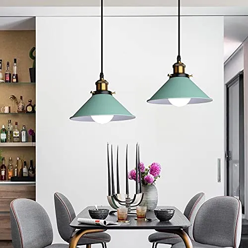 iDEGU Lustre Rétro Suspension Luminaire Vintage 22CM Métal Plafonnier Abat-jour Industriel E27 Lampe de Plafond pour Salon Cuisine Chambre Restaurant (Vert - 1 Lampe)