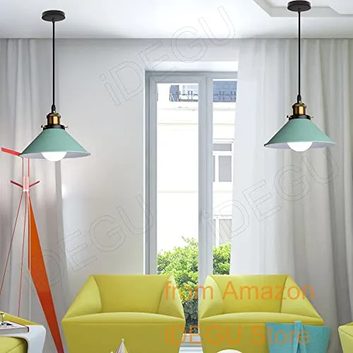 iDEGU Lustre Rétro Suspension Luminaire Vintage 22CM Métal Plafonnier Abat-jour Industriel E27 Lampe de Plafond pour Salon Cuisine Chambre Restaurant (Vert - 1 Lampe)