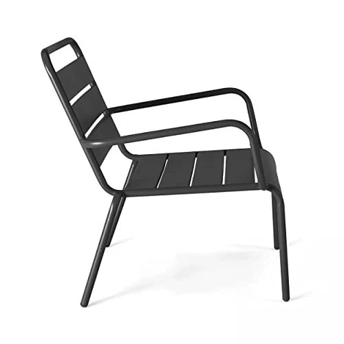 Oviala Palavas - Fauteuil de Jardin Bas Relax Acier Anthracite