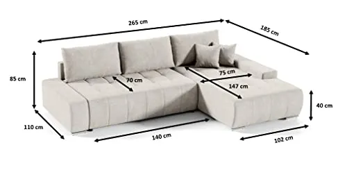 Tendencio Canapé d'angle Convertible MELUTI avec Coffre de Rangement et lit (Beige)