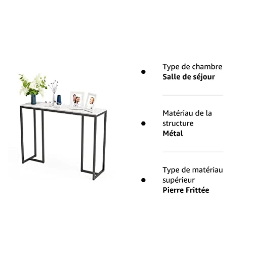 FATIVO Console Meuble Entrée en Marbre: Table Console Blanche Scandinave Meuble d’Entrée Bout de Canapé Noir pour Entrée Couloir Salon - 100x30x78.5 cm